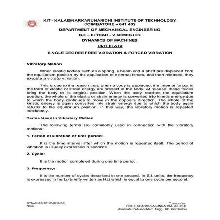 DYNAMICS OF MACHINES UNIT -3&4 BY Mr.P.RAMACHANDRAN/AP/MECH/KIT/CBE