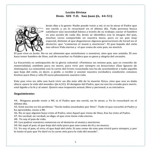 Lectio divina domingo 20 tiempo ordinario | PDF
