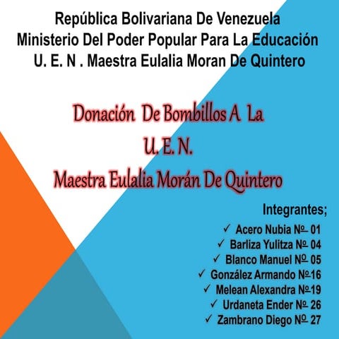 Donacion de bombillos a la escuela tecnica maestra eulalia moran de quintero ...
