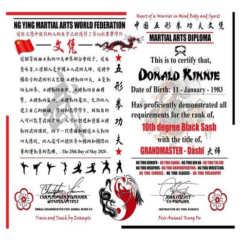 Donald Kinnie Grandmaster of Martial Arts Ng Ying Kung Fu | PDF
