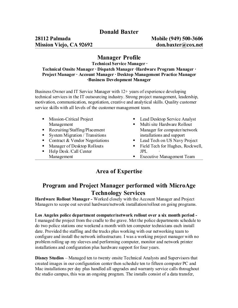donald w baxter resume project focused manager