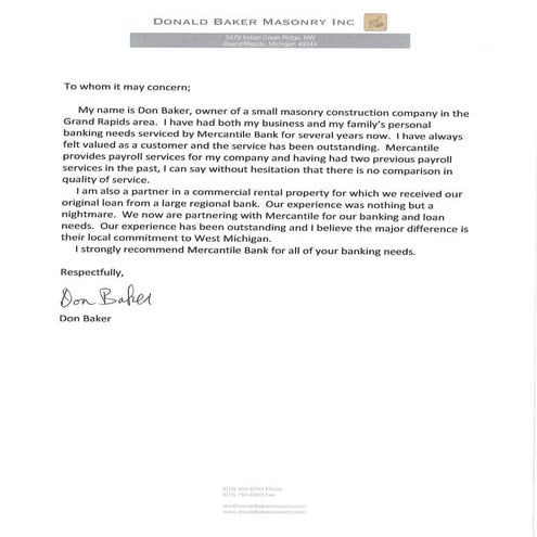 Don Baker Masonry Letter of Recommendation | PDF