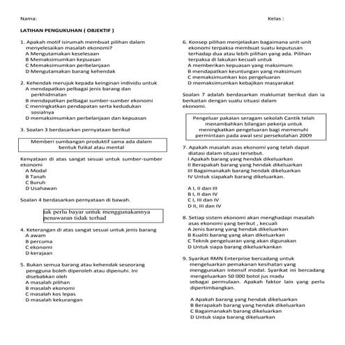 Ekonomi Asas : Latihan Pengukuhan