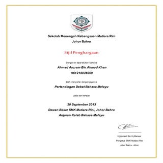 Contoh Sijil Penghargaan (Mail Merge)