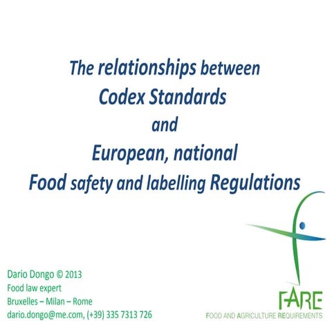 The relationship between codex standards and European, national Food safety a...