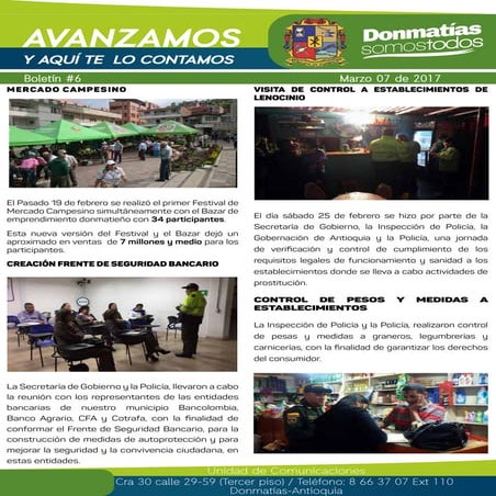 Donmatías avanza 08 de marzo de 2017