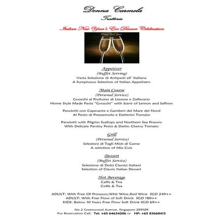 Donna carmela new year eve dinner menu 2013