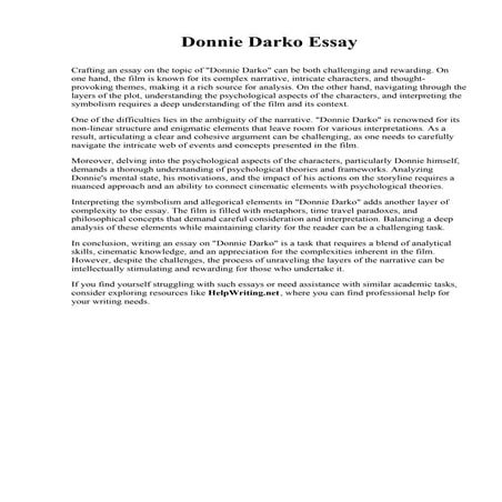 Donnie Darko Essay. University of North Florida