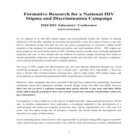Formative Research for a National HIV Stigma and Discrimination Campaign