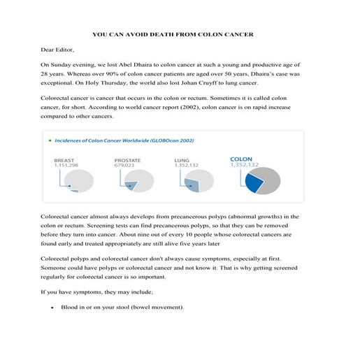 Do not die  of colon cancer press message 2