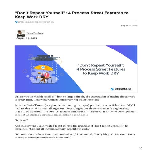 “Don’t Repeat Yourself”: 4 Process Street Features to Keep Work DRY