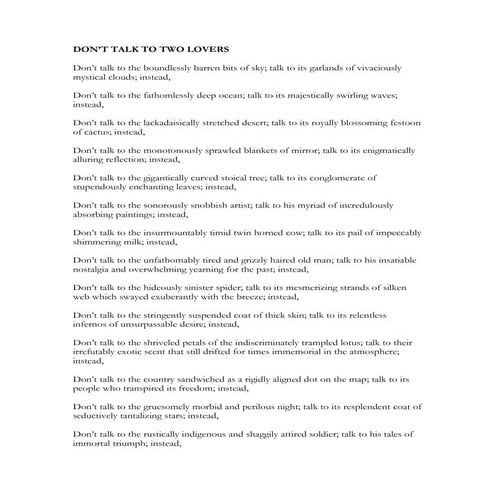 Don't Talk To Two Lovers