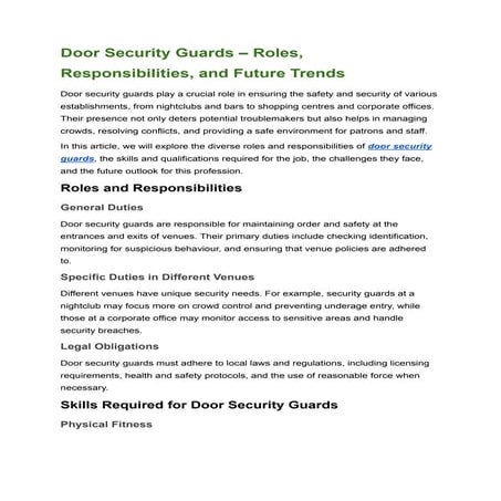 Door Security Guards – Roles, Responsibilities, and Future Trends