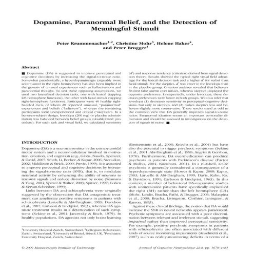 Dopamine, paranormal belief, and the detection of meaningfull stimuli (krumme...