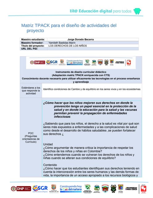 Dorado matriz tpack para el dise--o...