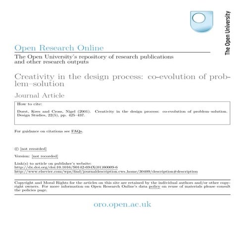 Dorst, kees and cross, nigel (2001): creativity in the design process co evolution of problem–solution.