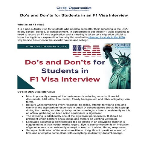 Do's and Don'ts for Students in F1 Visa Interview