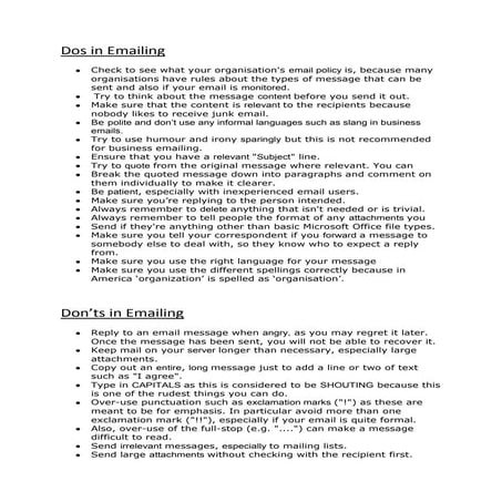 Dos and don'ts in emailing complete