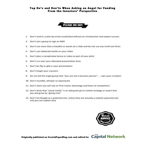 Dos and donts when asking an angel for funding