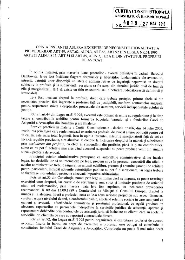 Dosar 3 D 2016 Ccr Opinie Instanta Tribun