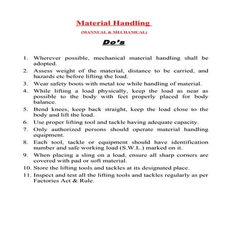 Do's &amp; dont's tool box talk -safety subject wise 