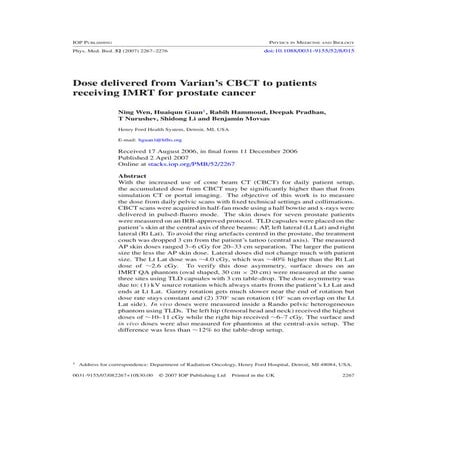 Dose delivered from varian's cbct to patients receiving imrt for prostate cancer