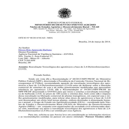 Anvisa recebe dossê sobre impactos do 2,4-D e das plantas transgênicas associadas
