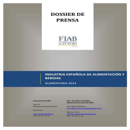 Dossier de prensa fiab   alimentaria 2014
