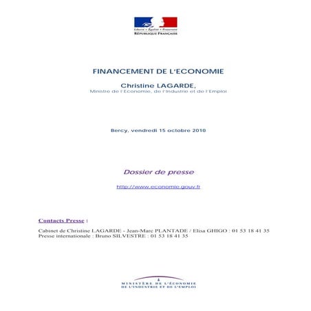 Dossier de presse   financement de l'économie  