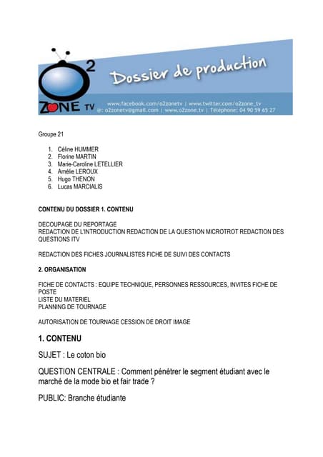 Dossier de production sustainable GROUPE 21