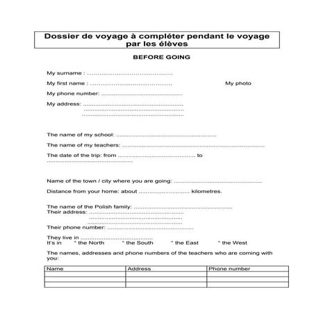 COMENIUS : Dossier de voyage 