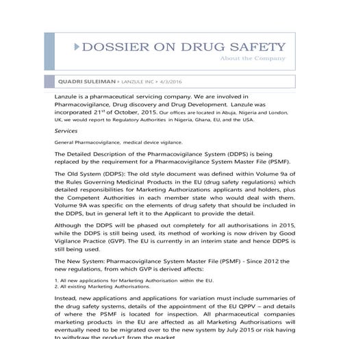 Dossier on drug safety
