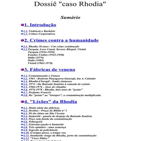 Dossiê caso Rhodia 1993 (contaminação por organoclorados)