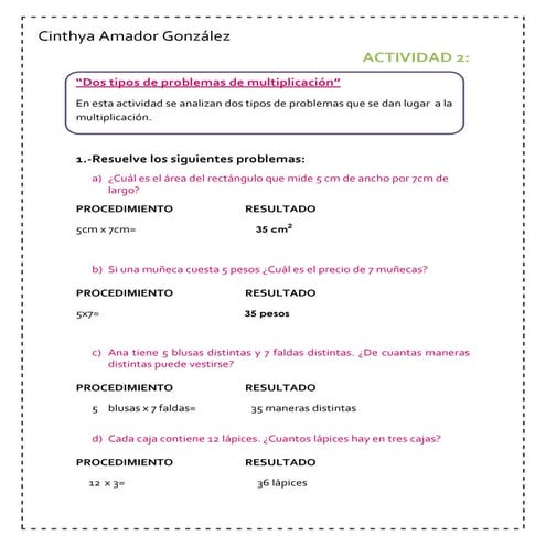 Dos tipos de problemas de multiplicacion