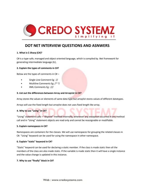 Dot net interview questions and asnwers