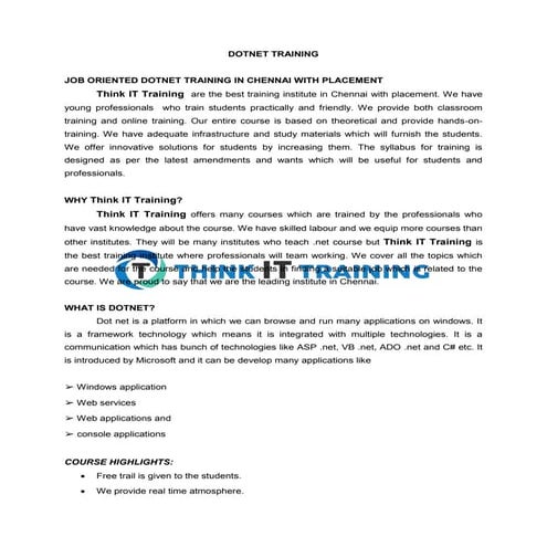 DotNet training in Chennai