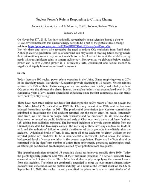 Four Seasoned Nuclear Scientists Endorse Nuclear Energy Push by Four Climate ...