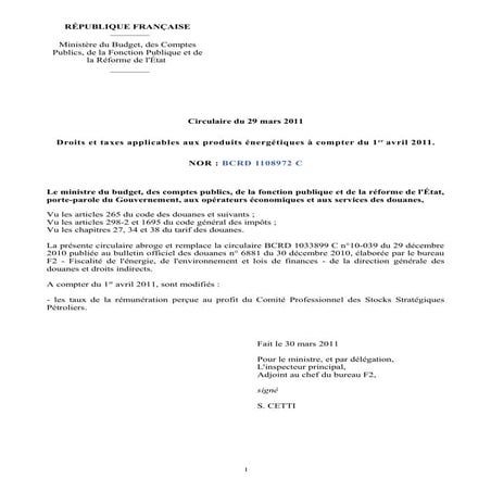 Douanes droits et taxes applicables aux produits énergiques à compter du 1er ...