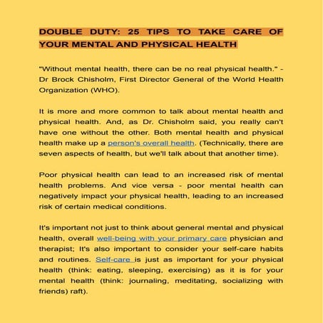 Double duty  25 tips to take care of your mental and physical health