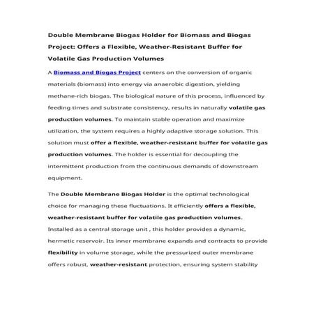 Double Membrane Biogas Holder for Biomass and Biogas Project Offers a ...