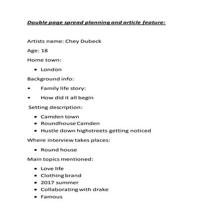 Double page spread planning and article feature