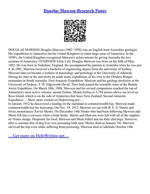 Douglas Mawson Research Paper