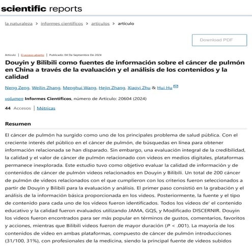 Douyin and Bilibili as sources of information on lung cancer in China through assessment and analysis of the content and quality _ Scientific Reports.pdf