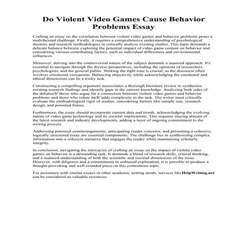 Do Violent Video Games Cause Behavior Problems Essay