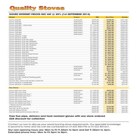 Dovre Price List - Quality Stoves | PDF