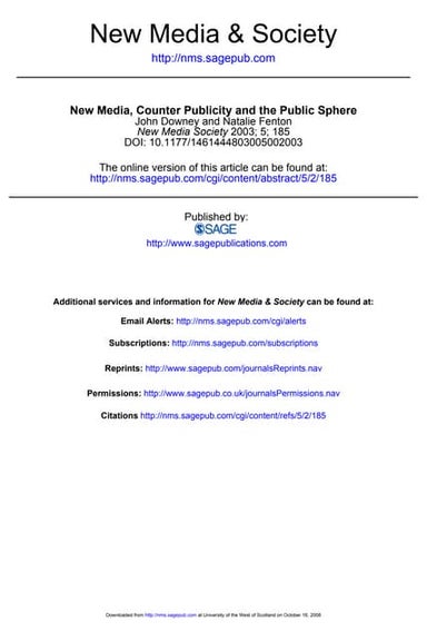 Downey & Fenton 2003 New Media, Counter Publicity And The Public Sphere