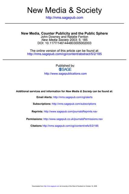 Downey & Fenton 2003 New Media, Counter Publicity And The Public Sphere
