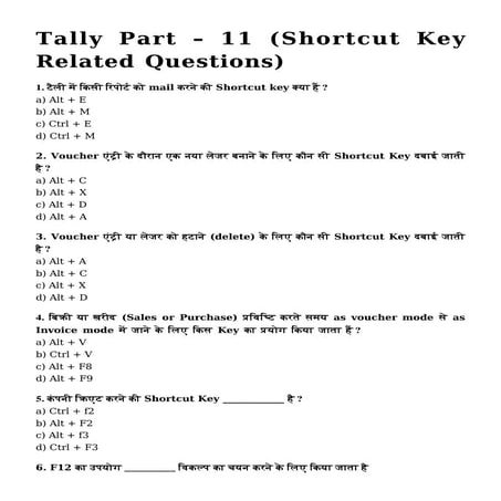 tally shortcut keys