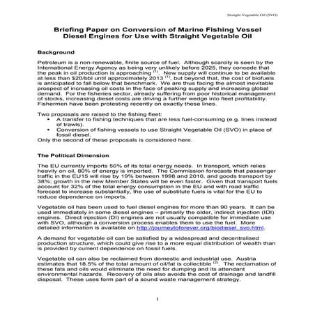 Conversion of Marine Fishing Vessel Diesel Engines for Use with Straight Vegetable Oil