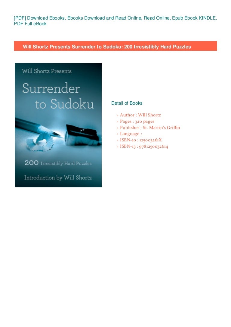  DOWNLOAD EBOOK Will Shortz Presents Surrender To Sudoku 200 Irresi 